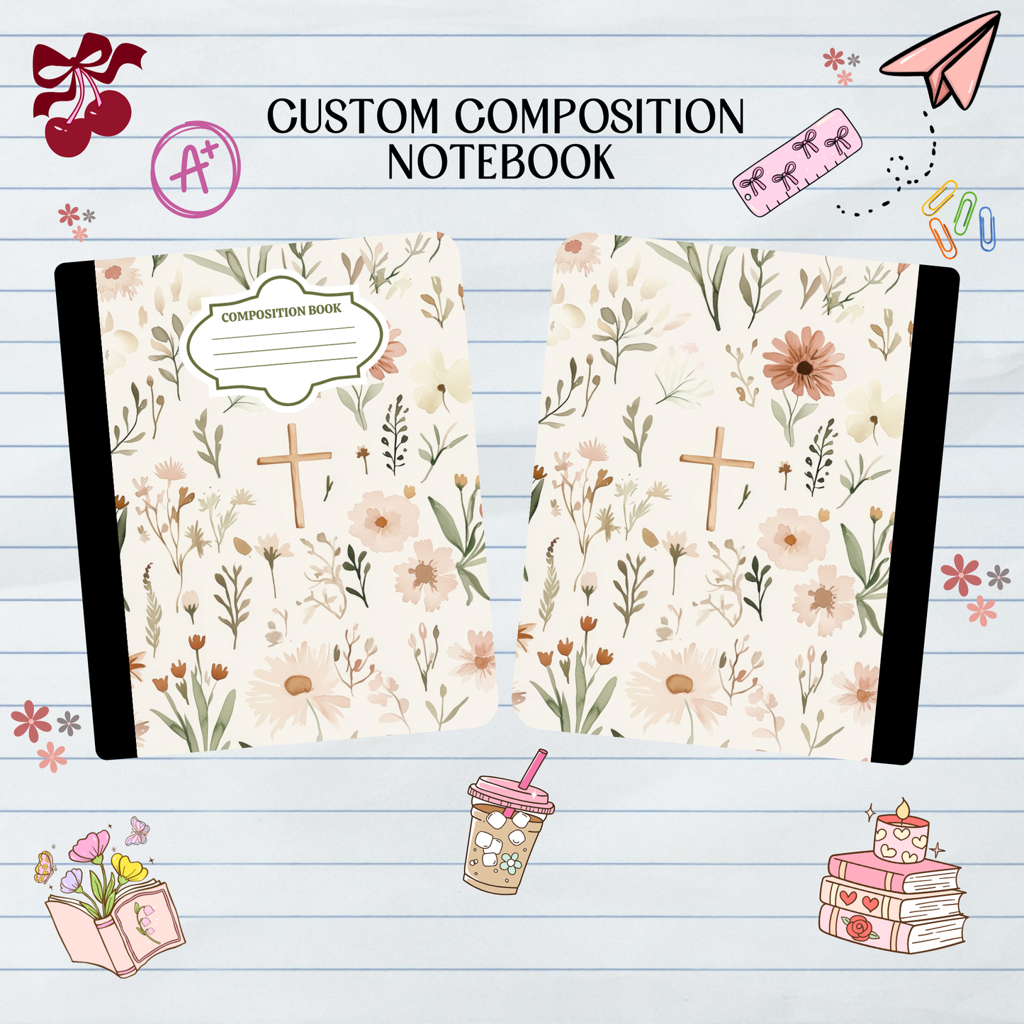 Floral Christian Cross - Composition Notebook