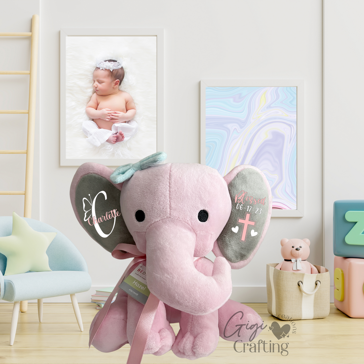 Girl Baptist Christening Gift Elephant
