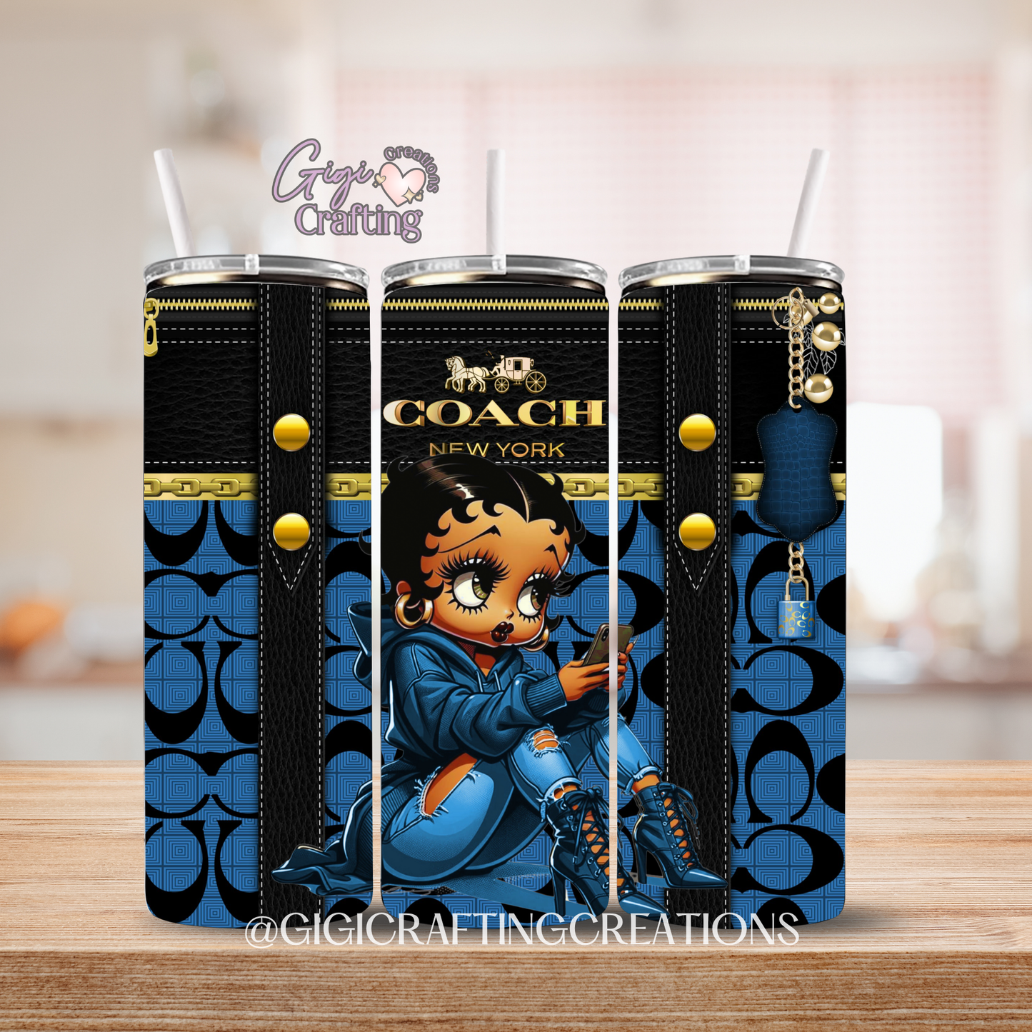 Blue Purse Bag Designer Betty - 20oz Skinny Tumbler
