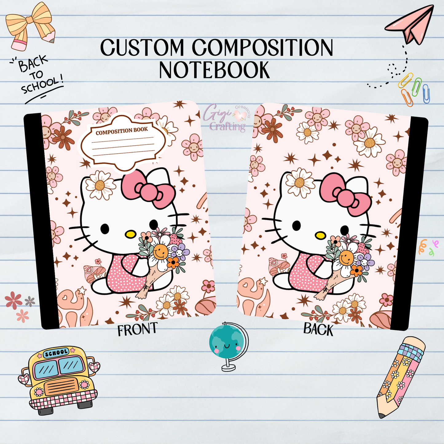 Boho Kitty Flowers - Composition Notebook