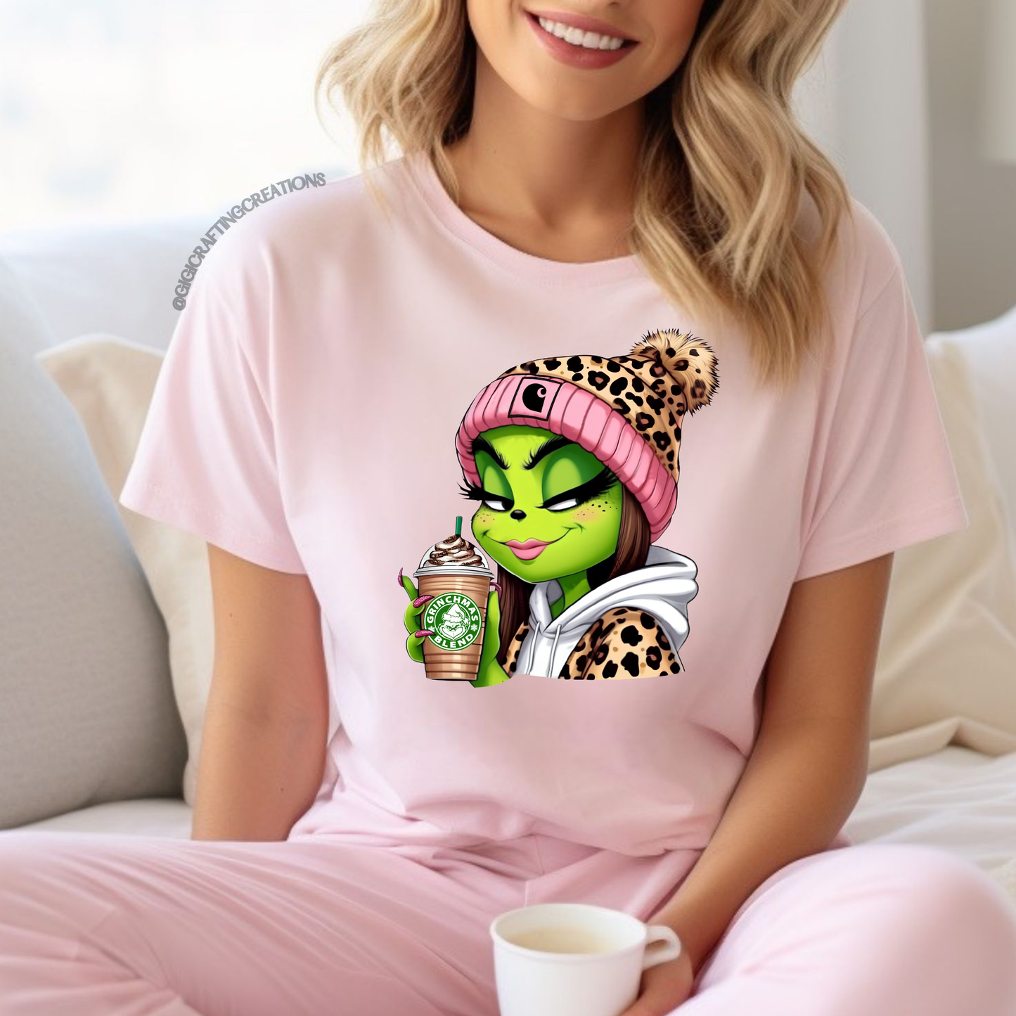 Boujee Girl Iced Coffee Grinch Leopard Relaxed Unisex Tee