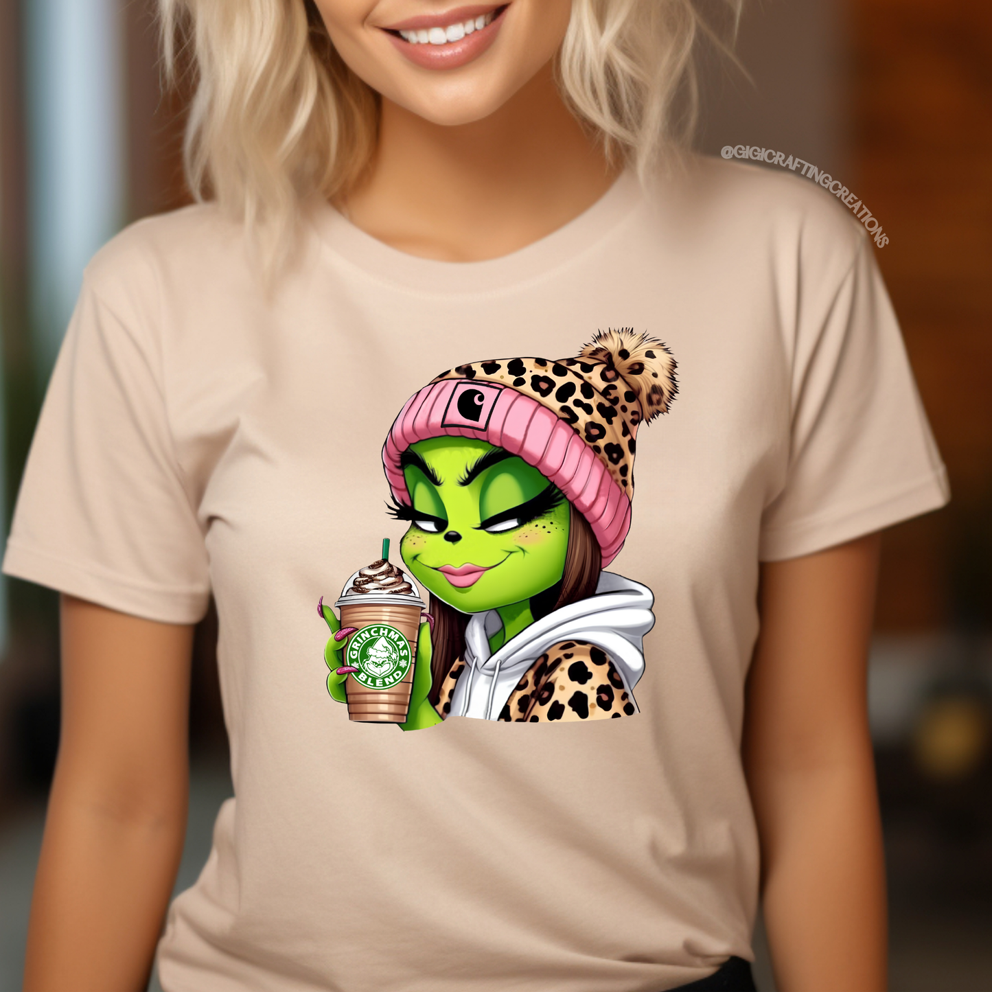 Boujee Girl Iced Coffee Grinch Leopard Relaxed Unisex Tee