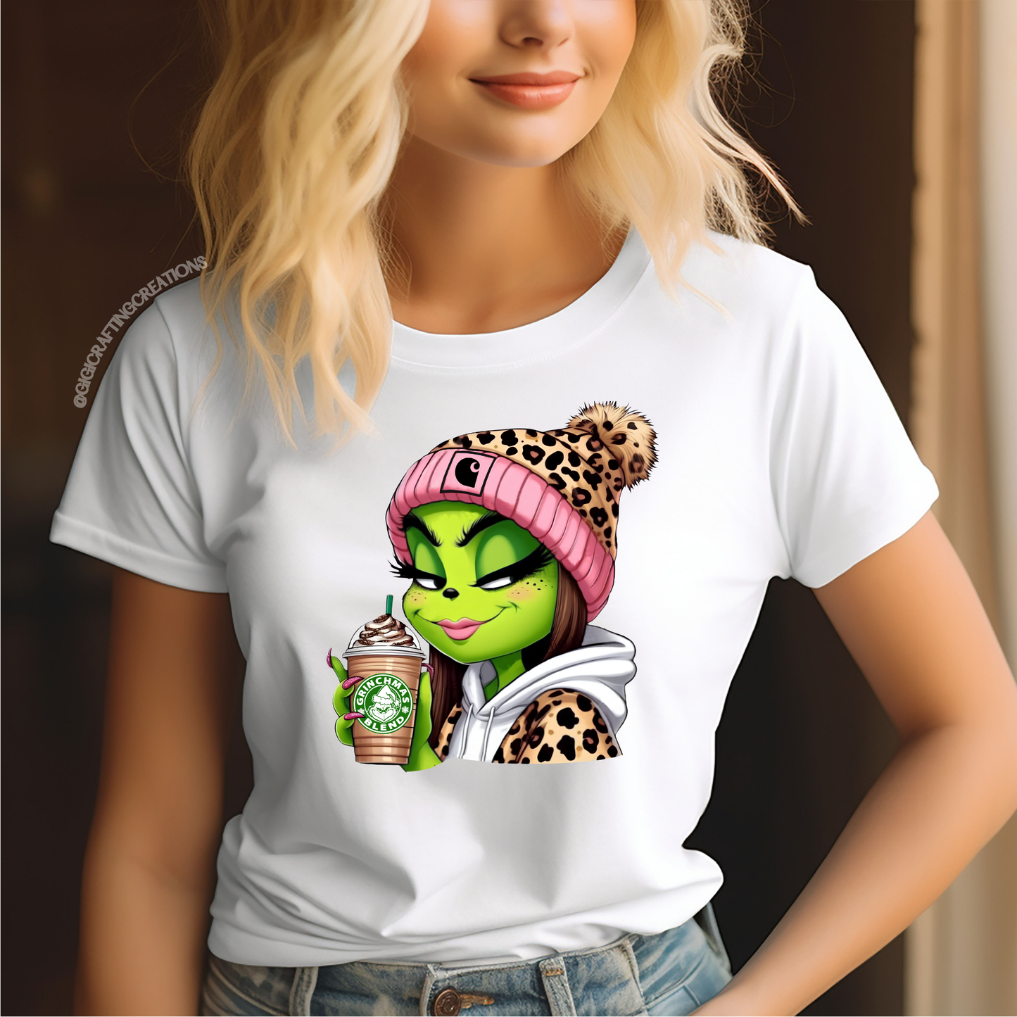 Boujee Girl Iced Coffee Grinch Leopard Relaxed Unisex Tee