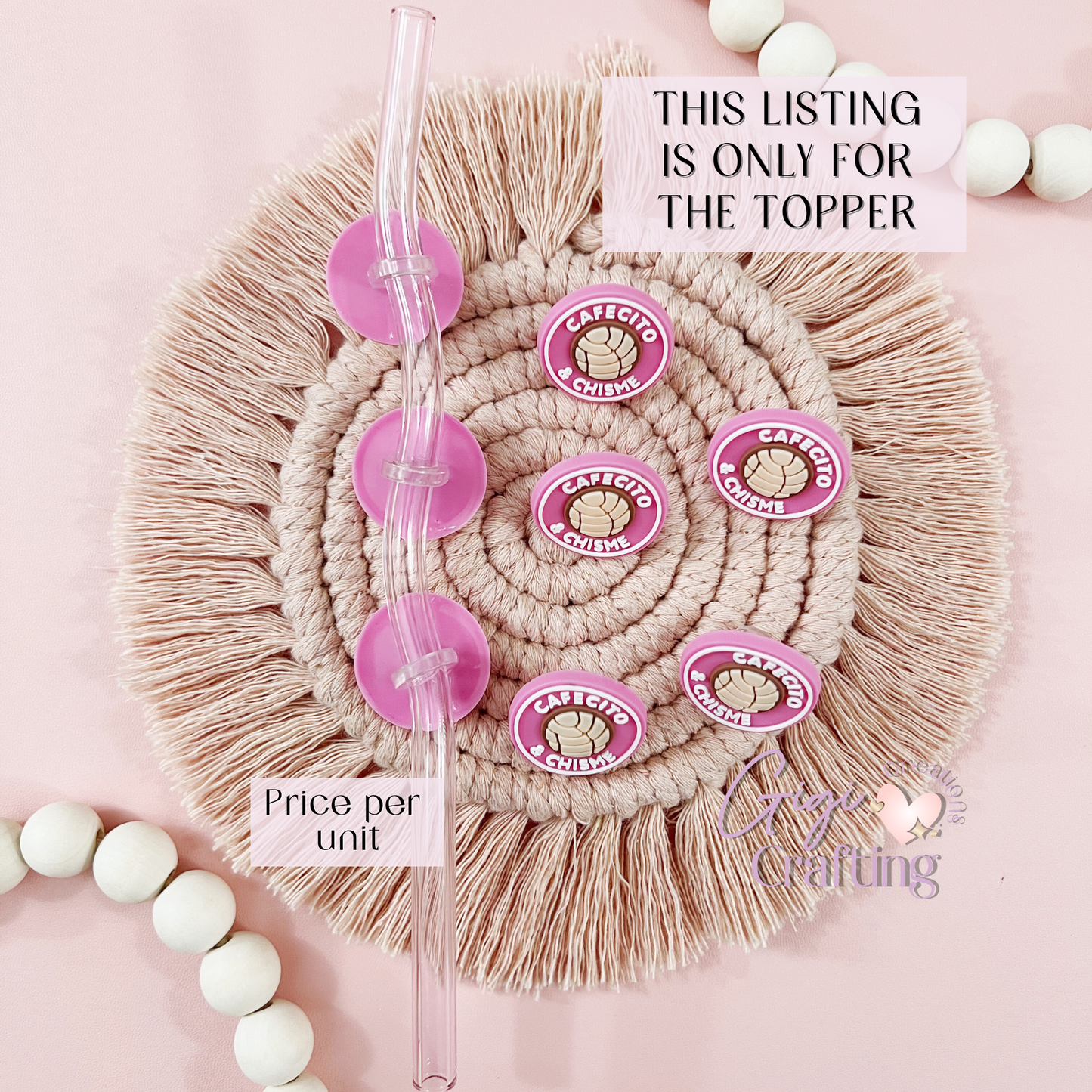 Cafecito y Chisme Straw Toppers Charm