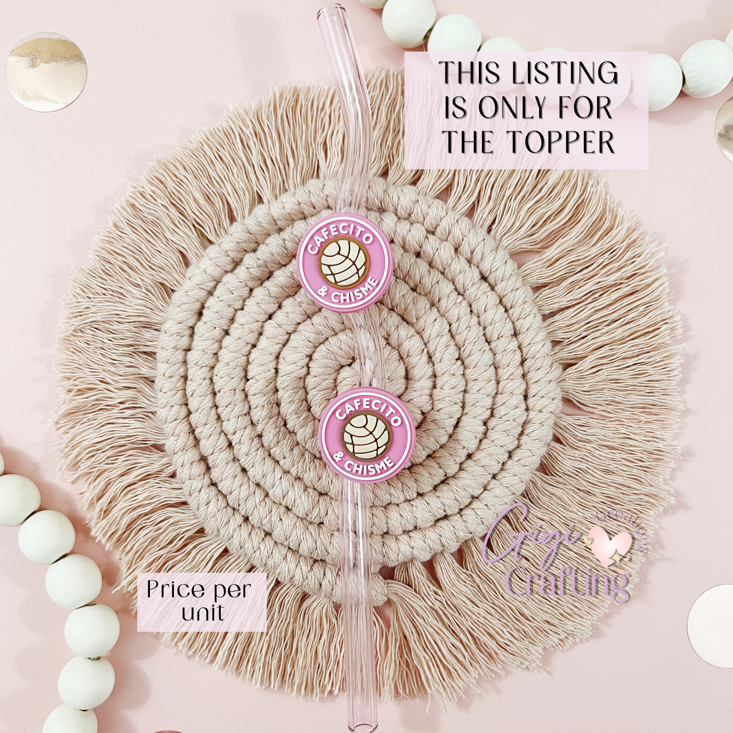 Cafecito y Chisme Straw Toppers Charm