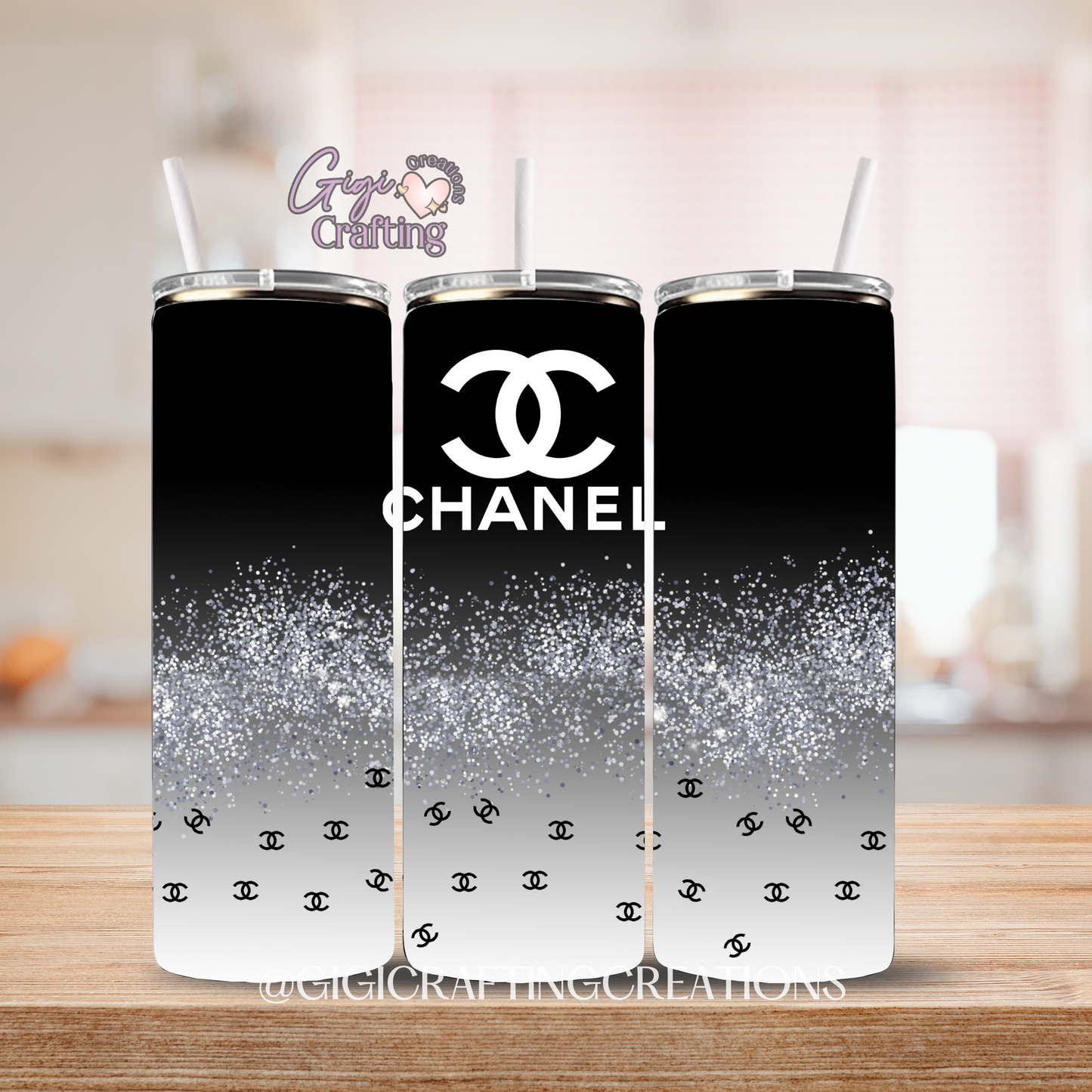 Black Grey Glitter Designer - 20oz Skinny Tumbler