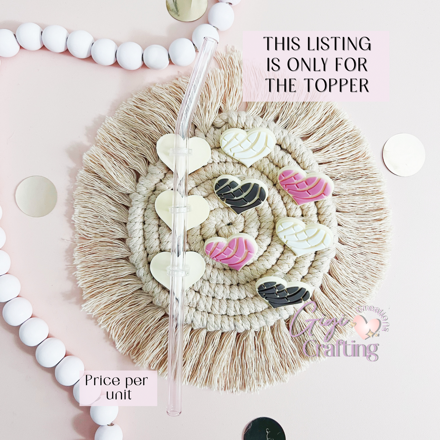 Hearts Concha Straw Toppers Charm