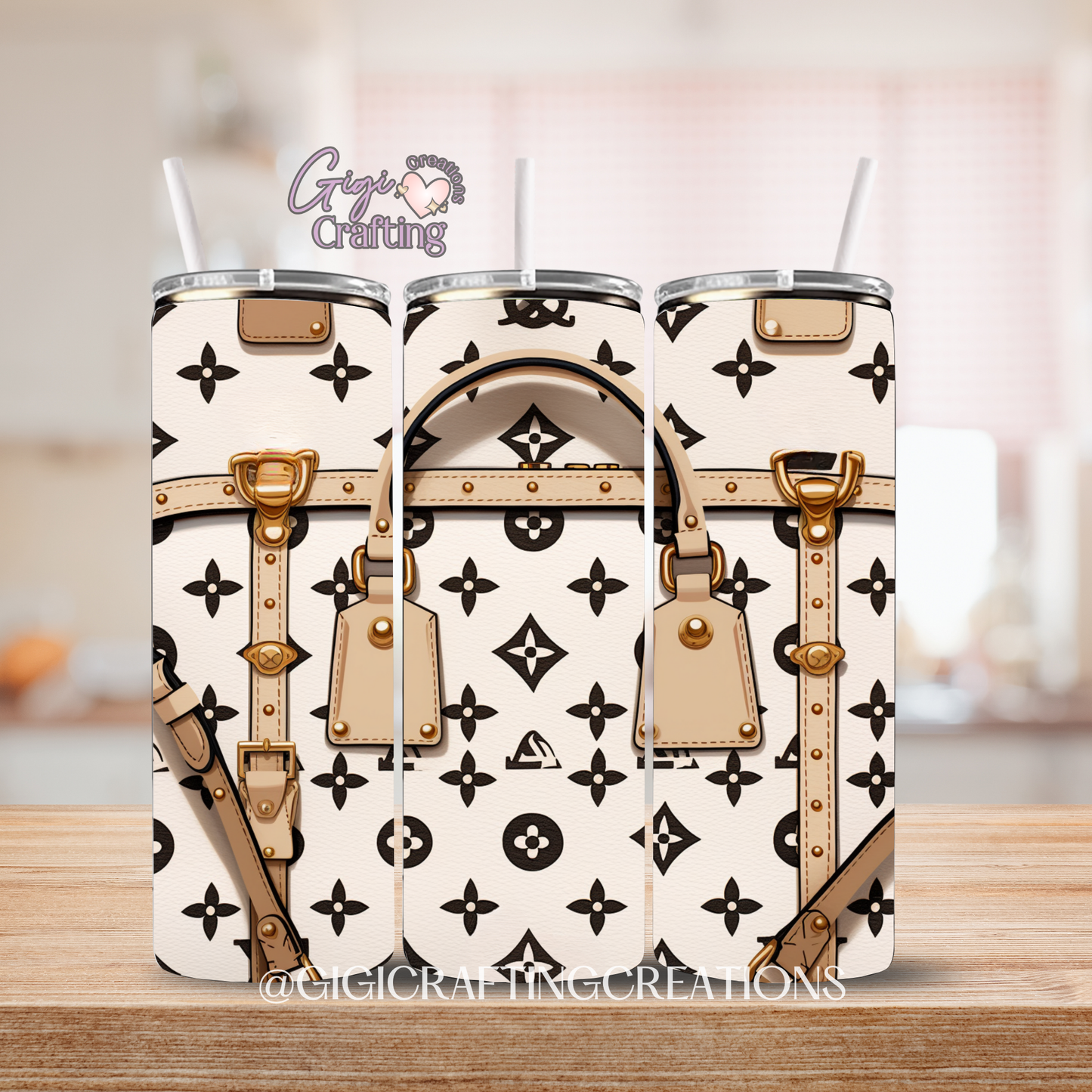 Cream Bag Purse LV Designer - 20oz Skinny Tumbler