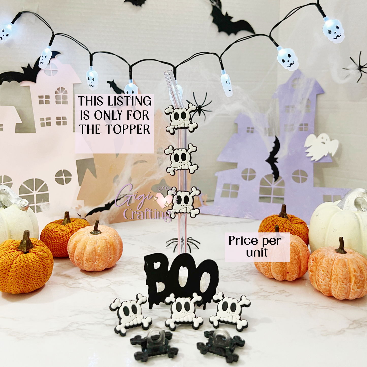 Cute Bone Halloween Straw Toppers Charm