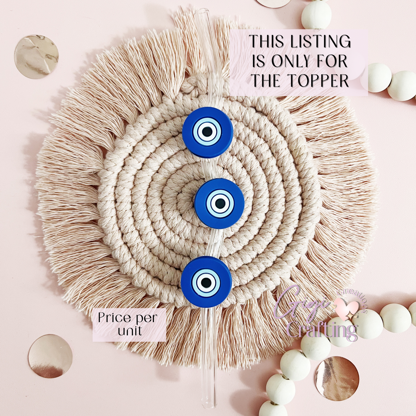 Evil Eye Circle Straw Toppers Charm