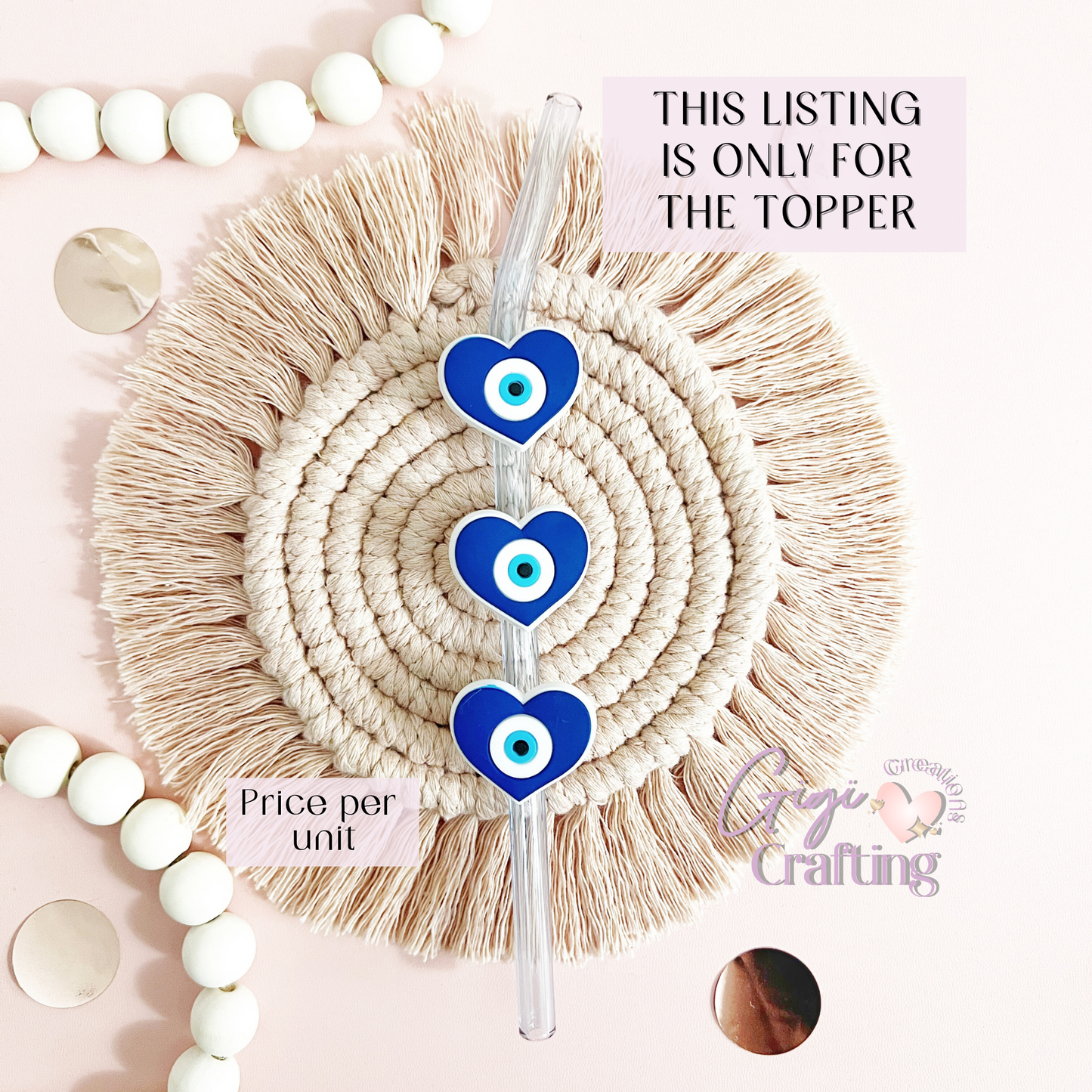 Evil Eye Heart Straw Toppers Charm
