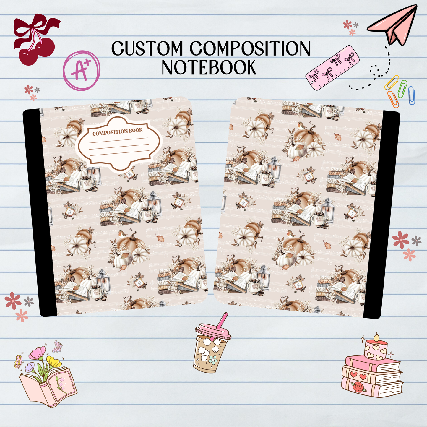 Fall Vibes Candles Bookish - Composition Notebook