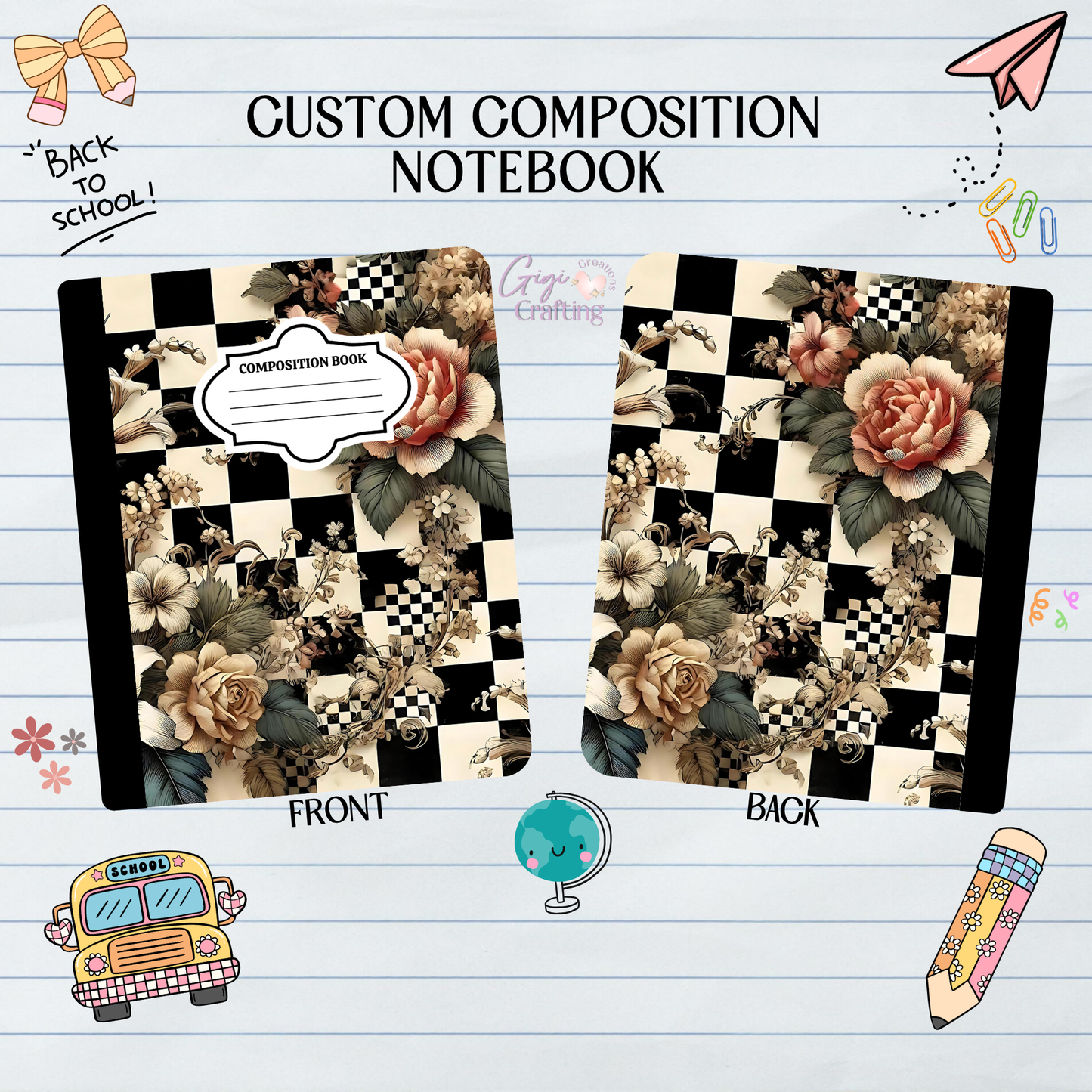 Checkered Flower Design - Composition Notebook