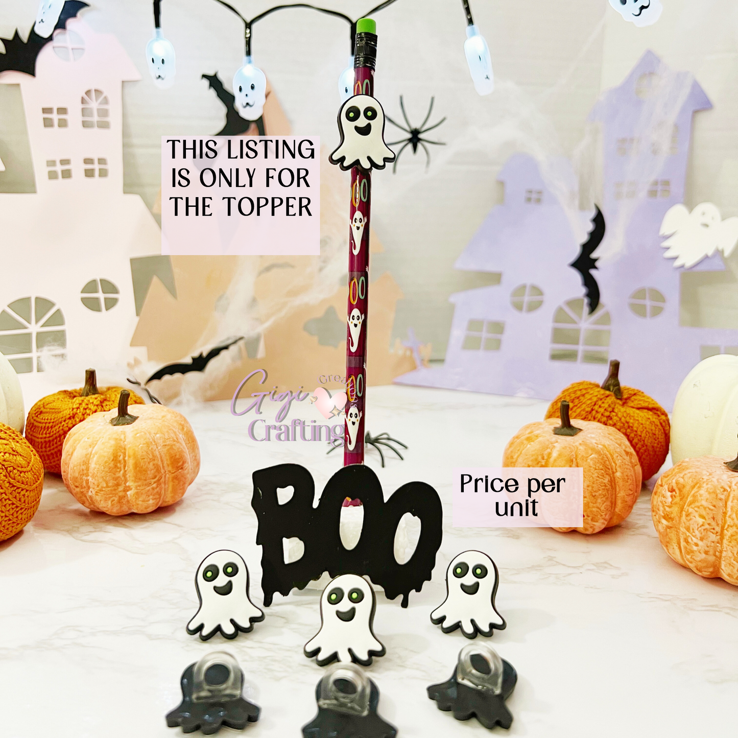 Ghost Green Eyes Straw Toppers Charm