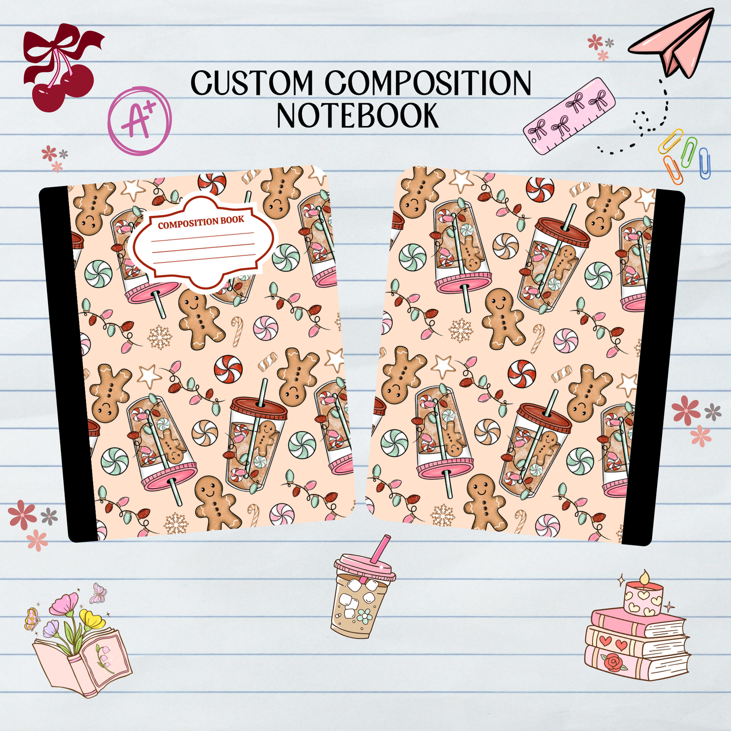 Gingerbread Coffee Candy Cane - Composition Notebook