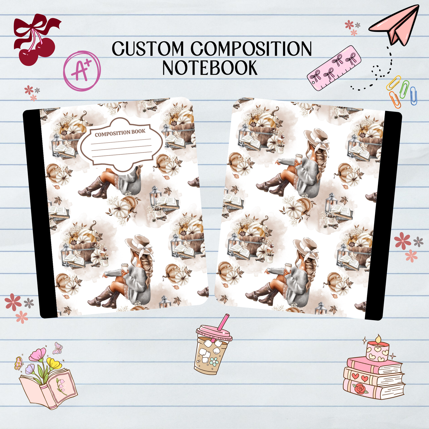 Girl Fall Vibes Coffee - Composition Notebook