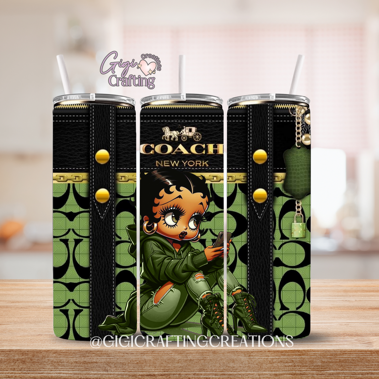 Green Purse Bag Designer Betty - 20oz Skinny Tumbler