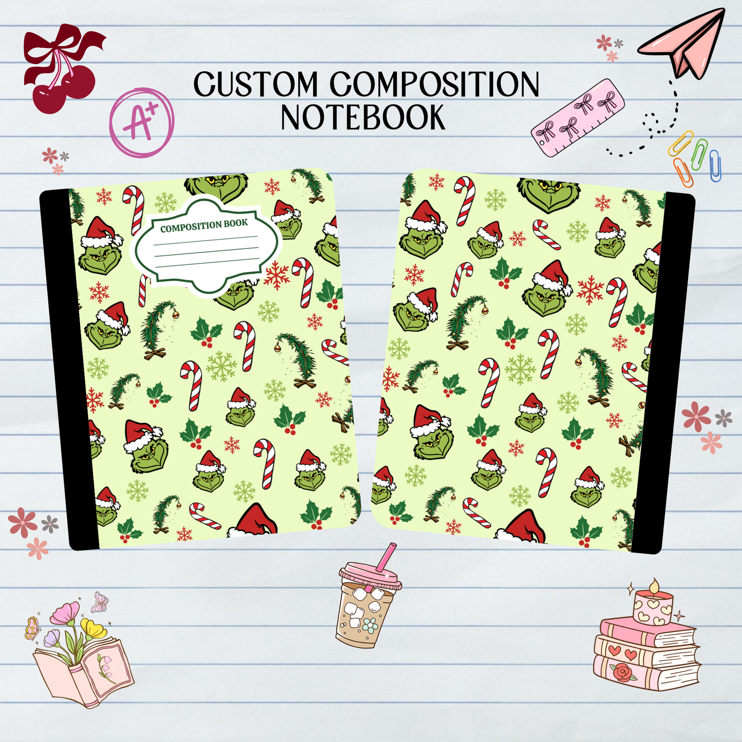 Grinch Christmas Candy Cane - Composition Notebook