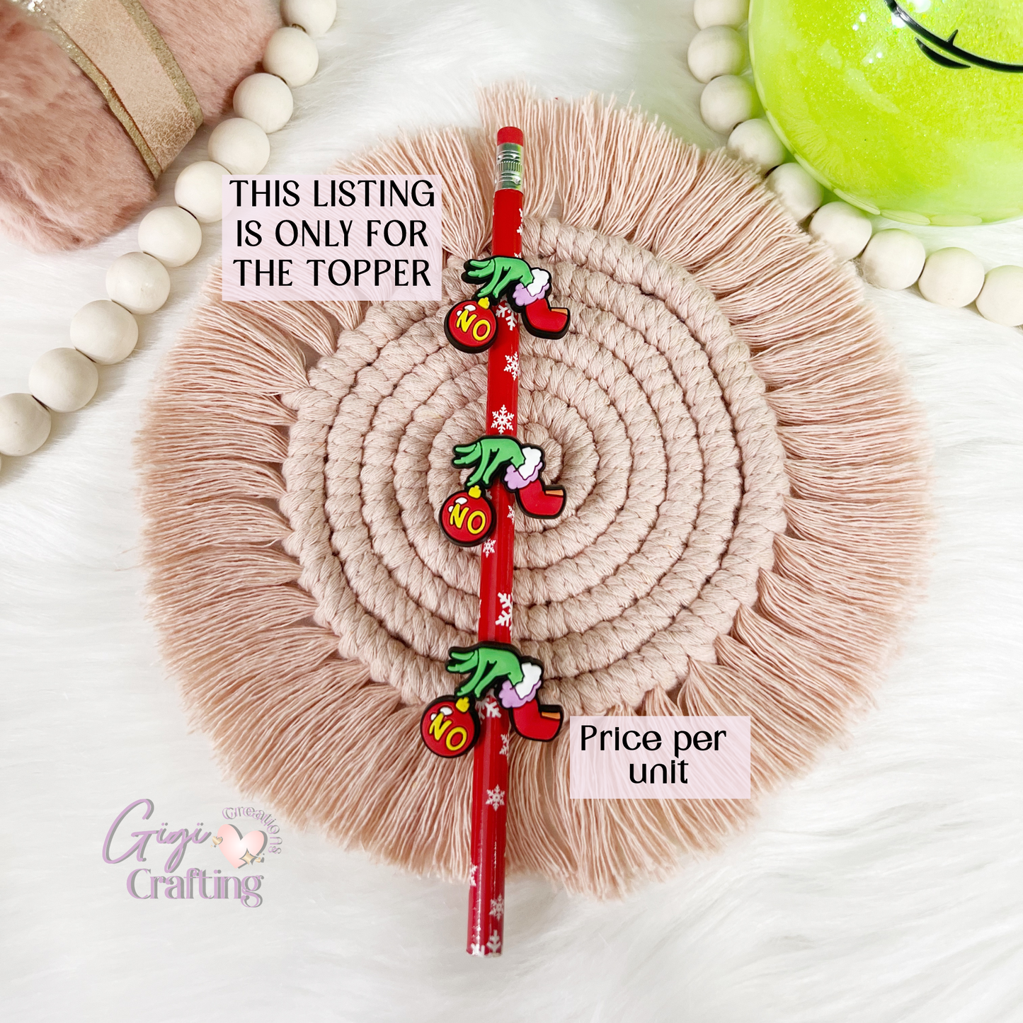 Grinch Hand Straw Toppers Charm