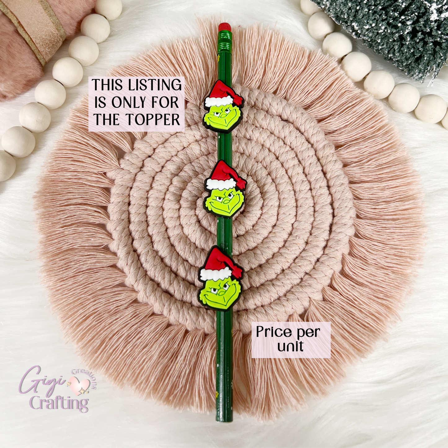 Grinch Face Straw Toppers Charm