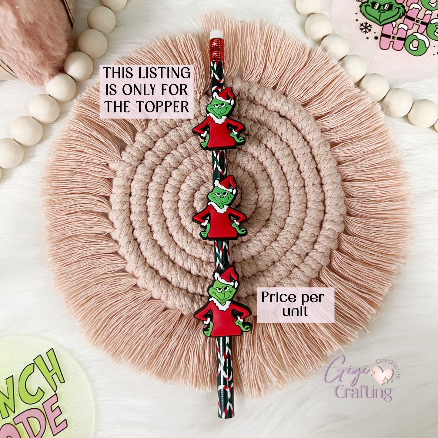 Grinch Christmas Hat Straw Toppers Charm