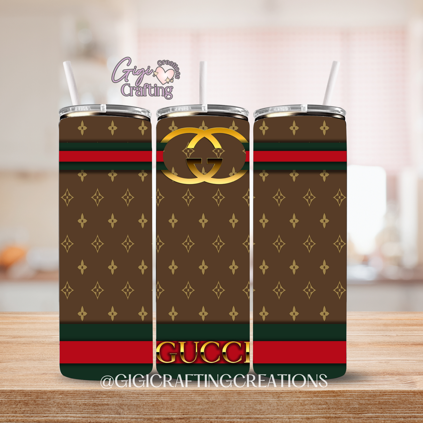 Luxury Brown GC Pattern - 20oz Skinny Tumbler