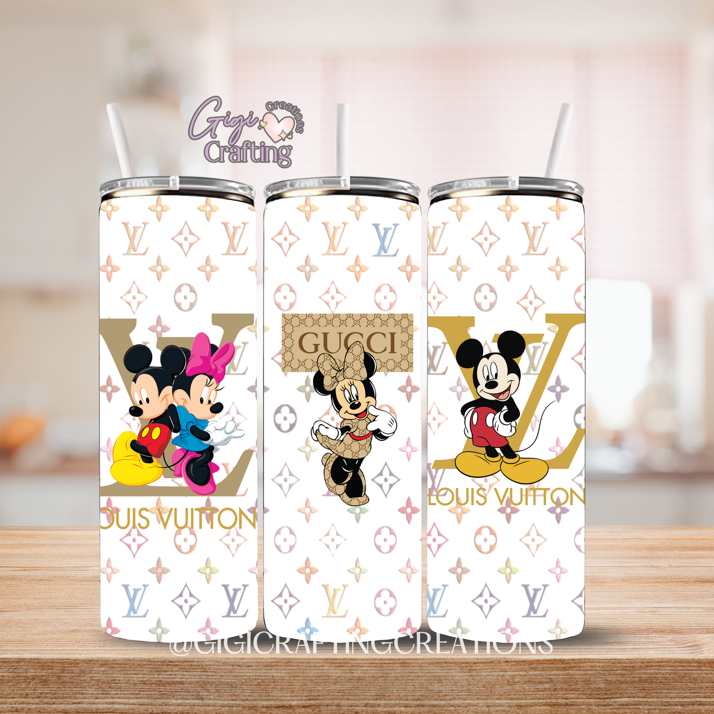 White LV Pattern Mouse - 20oz Skinny Tumbler