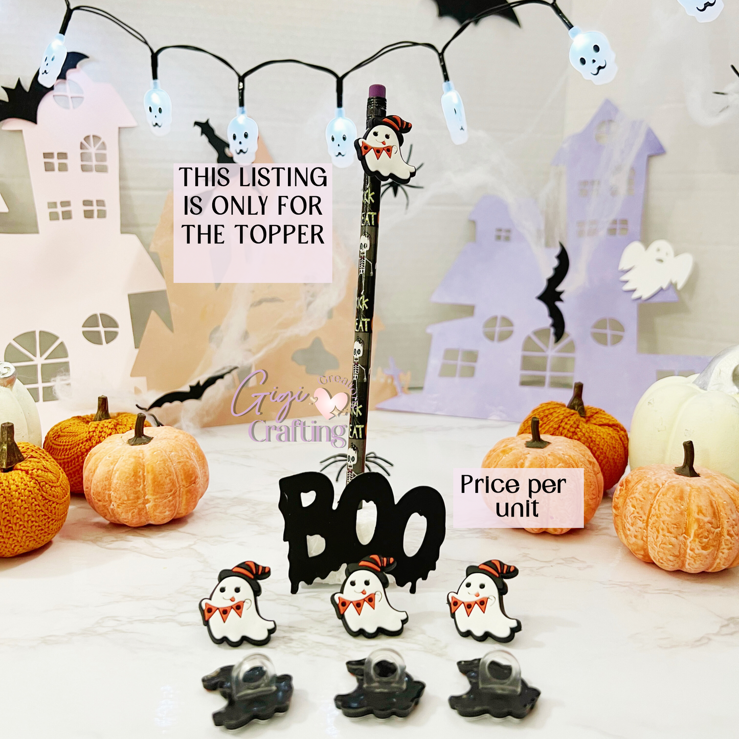 Happy Ghost Party Straw Toppers Charm