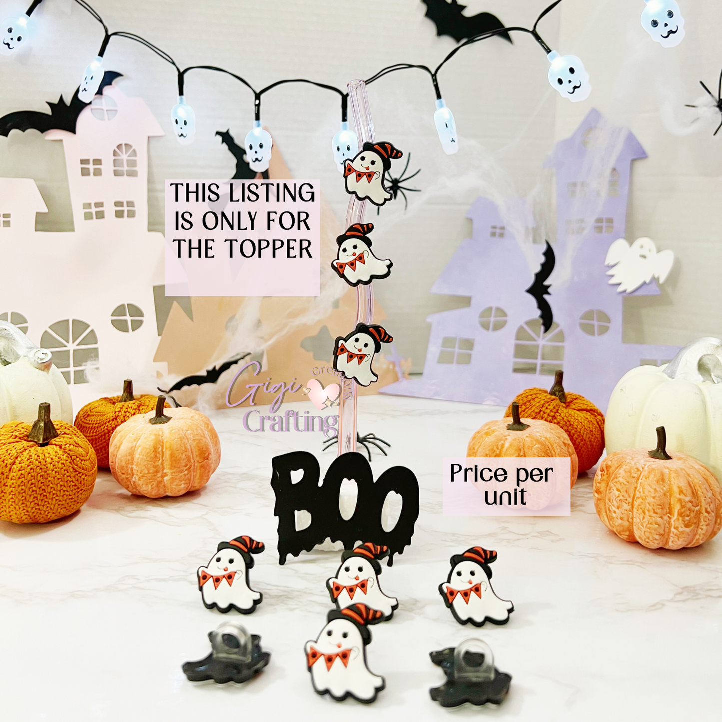 Happy Ghost Party Straw Toppers Charm