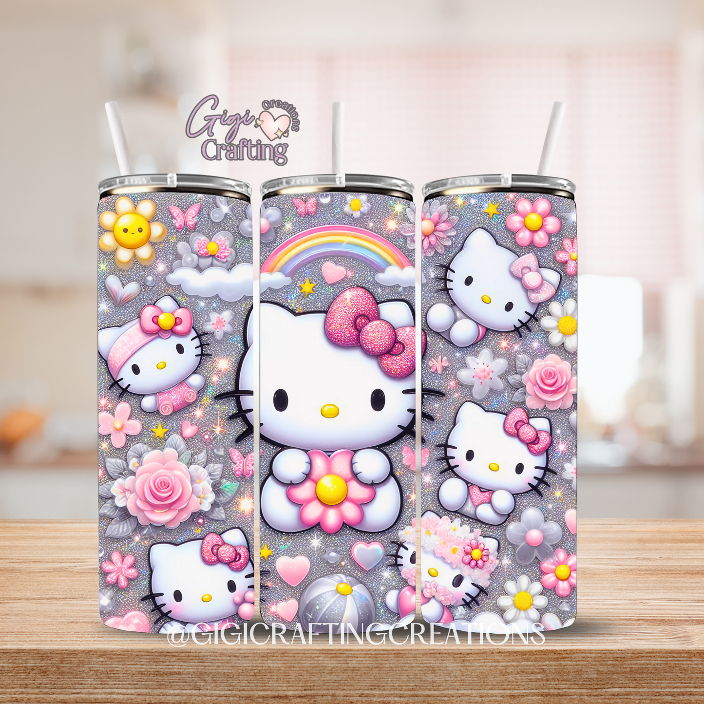 Flower Kitty Sparkle - 20oz Skinny Tumbler