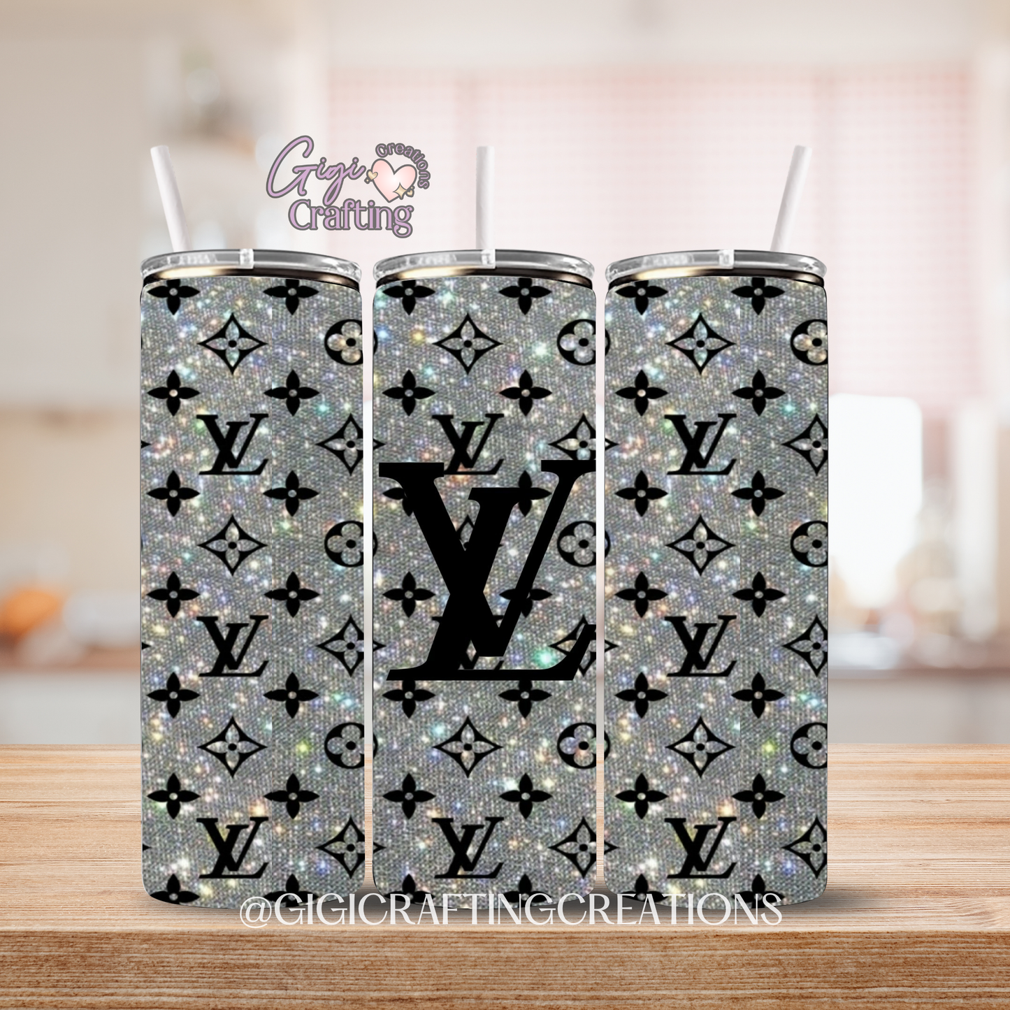 Fancy Glitter Designer LV - 20oz Skinny Tumbler