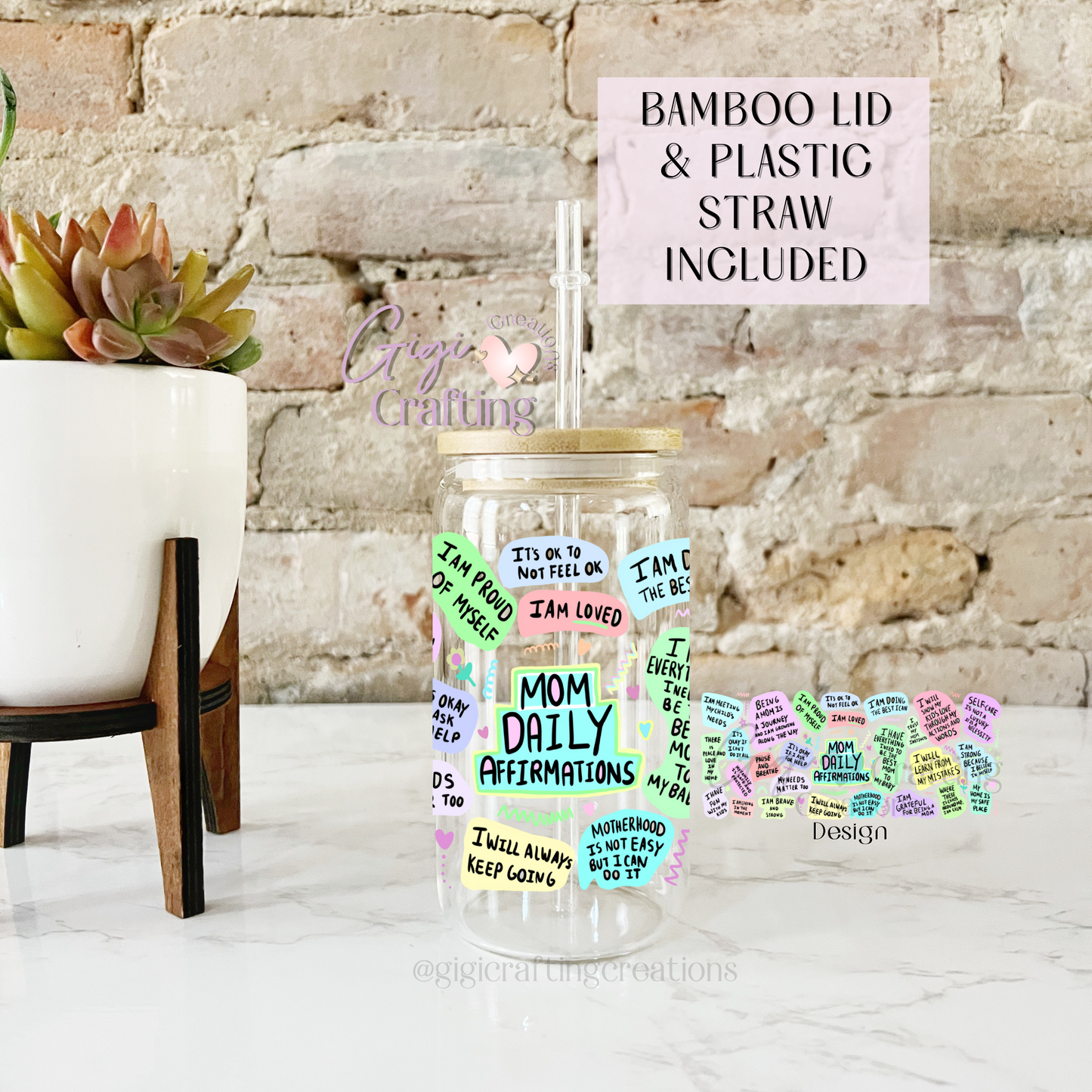 16oz Glass Cup Mom Daily Affirmations