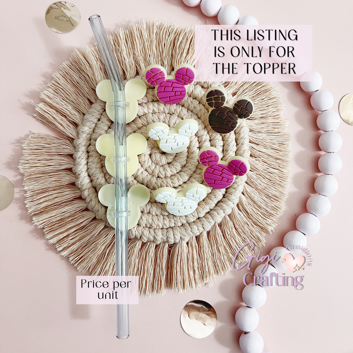 Mouse Concha Straw Toppers Charm