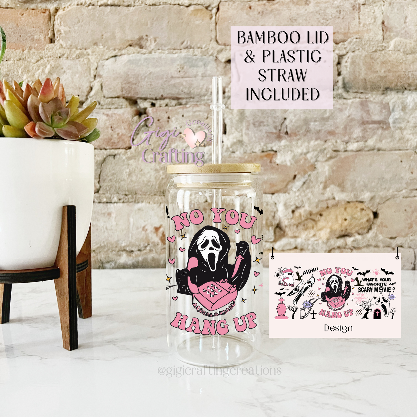 16oz Glass Cup No You Hang Up Ghost Halloween