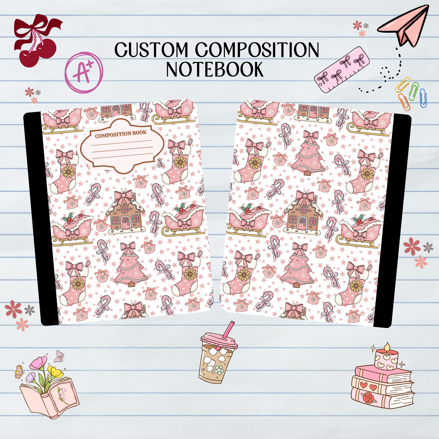 Pink Christmas Gingerbread House - Composition Notebook