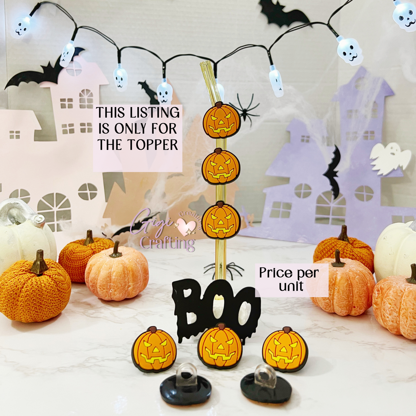 Pumpkin Smiling Straw Toppers Charm