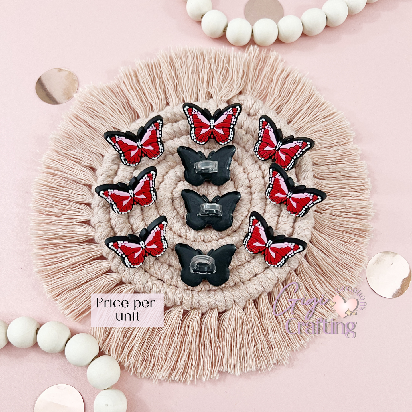 Red Butterfly Straw Toppers Charms