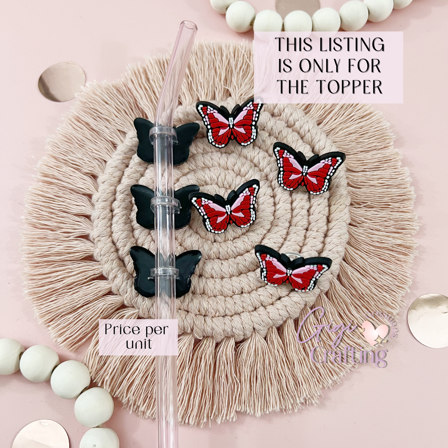 Red Butterfly Straw Toppers Charms