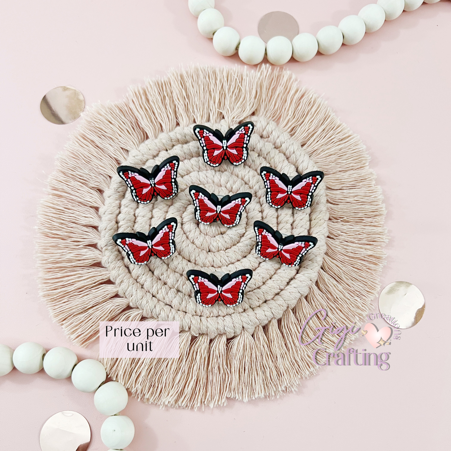 Red Butterfly Straw Toppers Charms