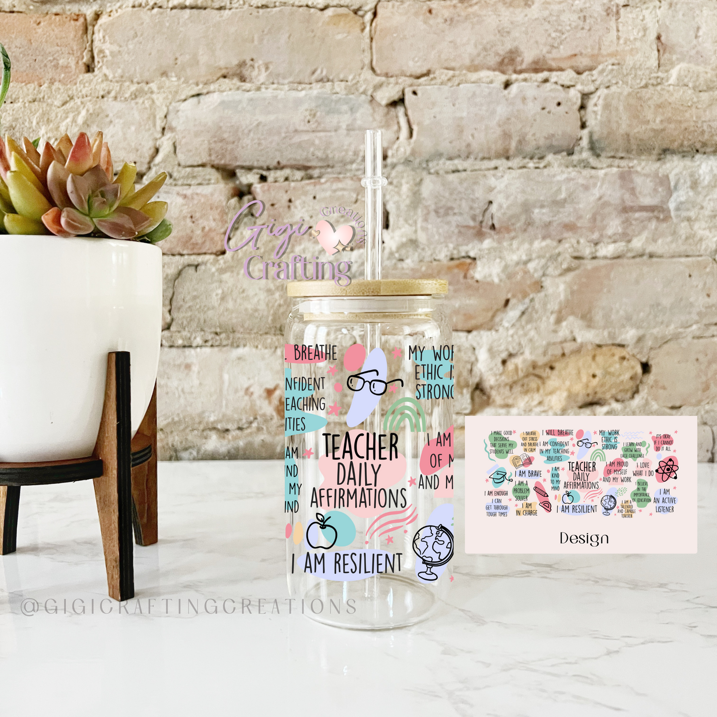 Teacher Daily Affirmations - 16oz Glass Cup Boss Babe