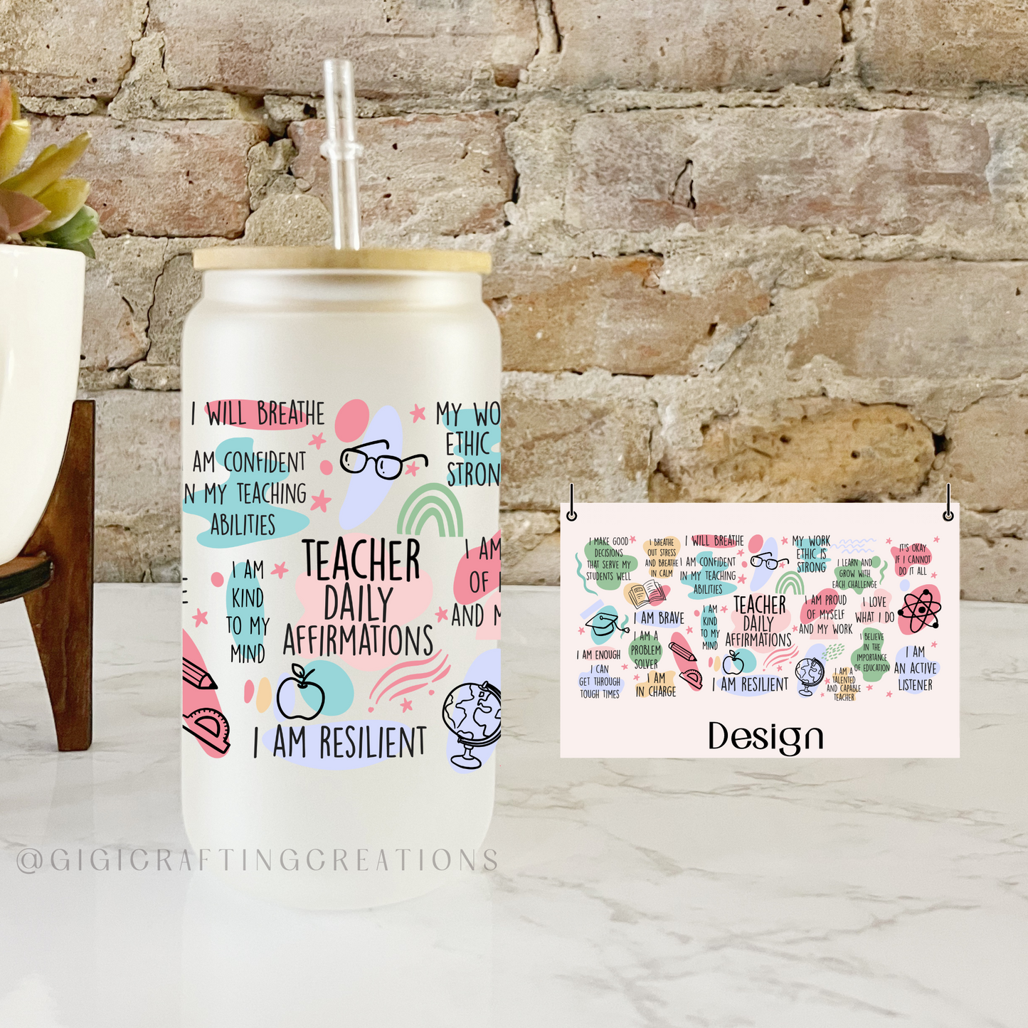 Teacher Daily Affirmations - 16oz Glass Cup Boss Babe