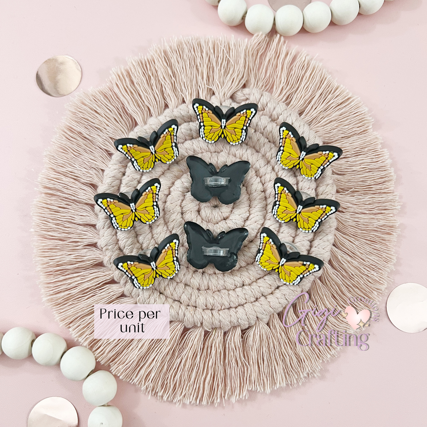 Yellow Butterfly Straw Toppers Charms
