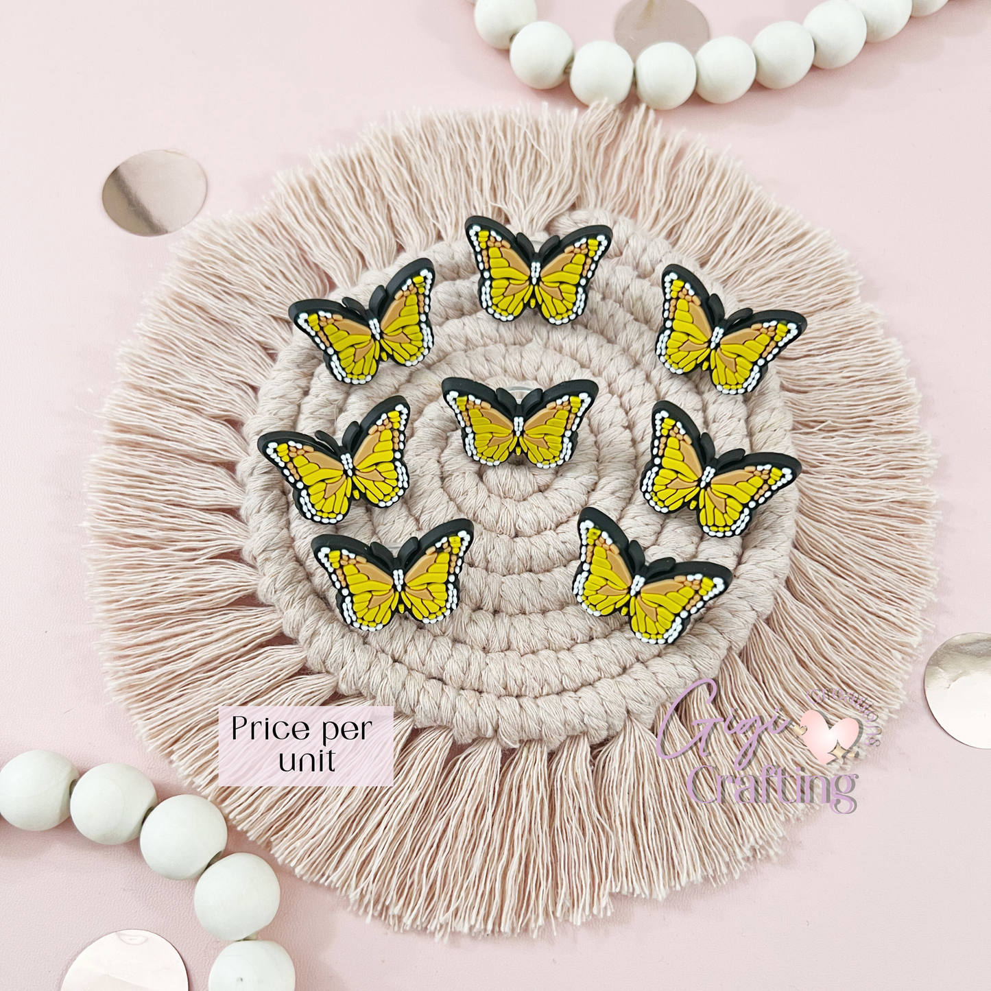 Yellow Butterfly Straw Toppers Charms