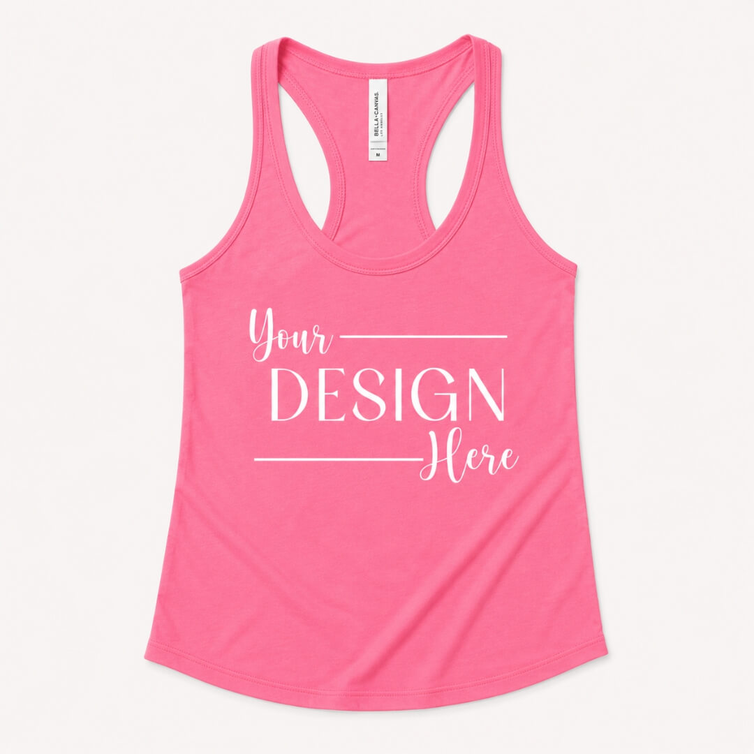Bella + Canvas Women's Racerback Tank Top charity pink with Your Design Here on plain background