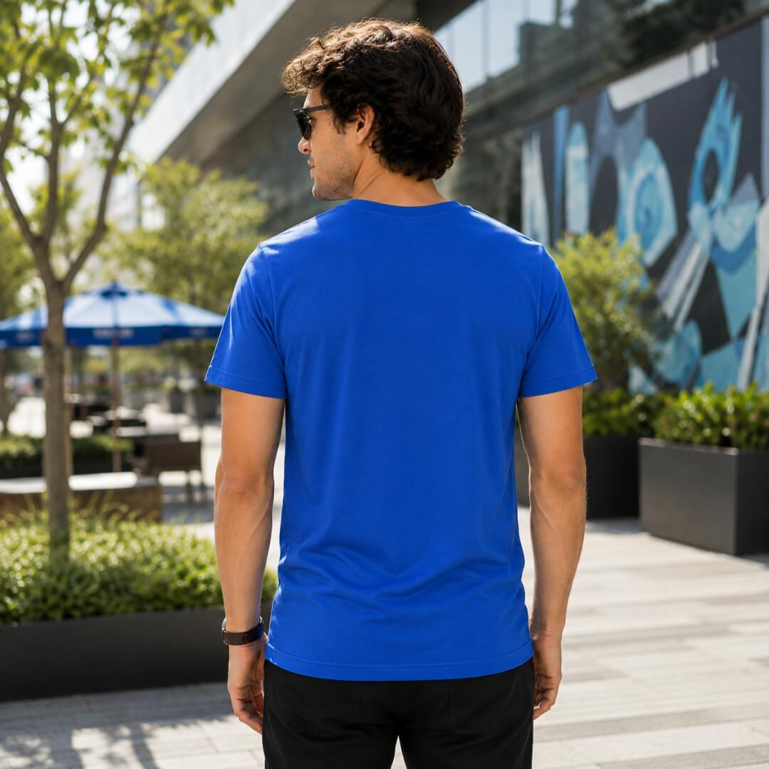 Back view of Bella + Canvas Jersey Short-Sleeve V-Neck T-Shirt Unisex in True Royal