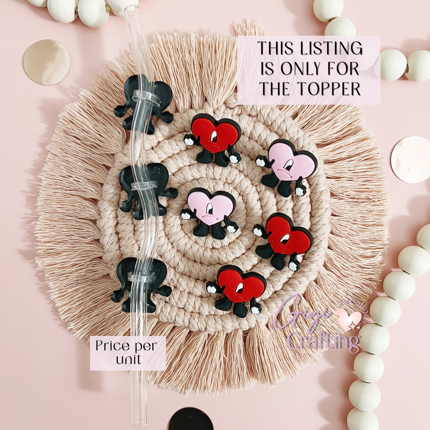 Bad Bunny Hearts Straw Toppers Charm