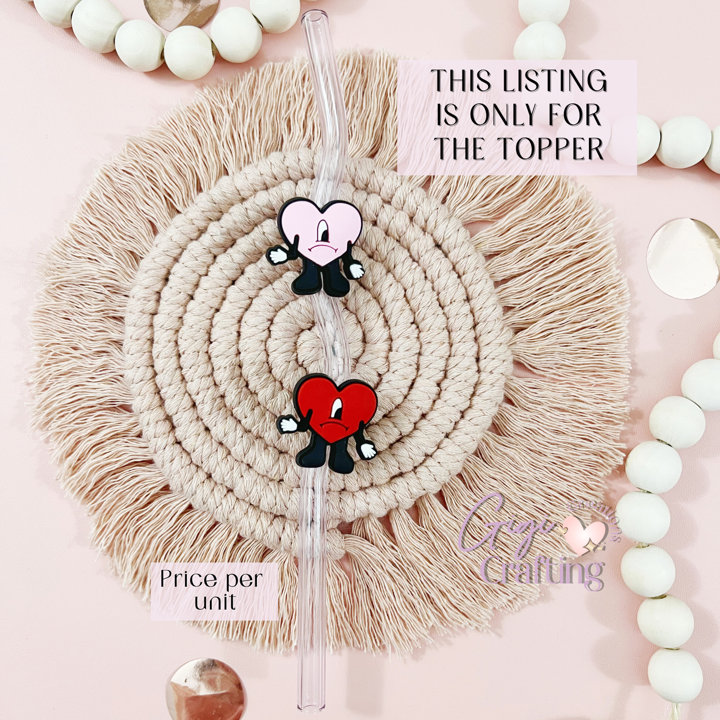 Bad Bunny Hearts Straw Toppers Charm
