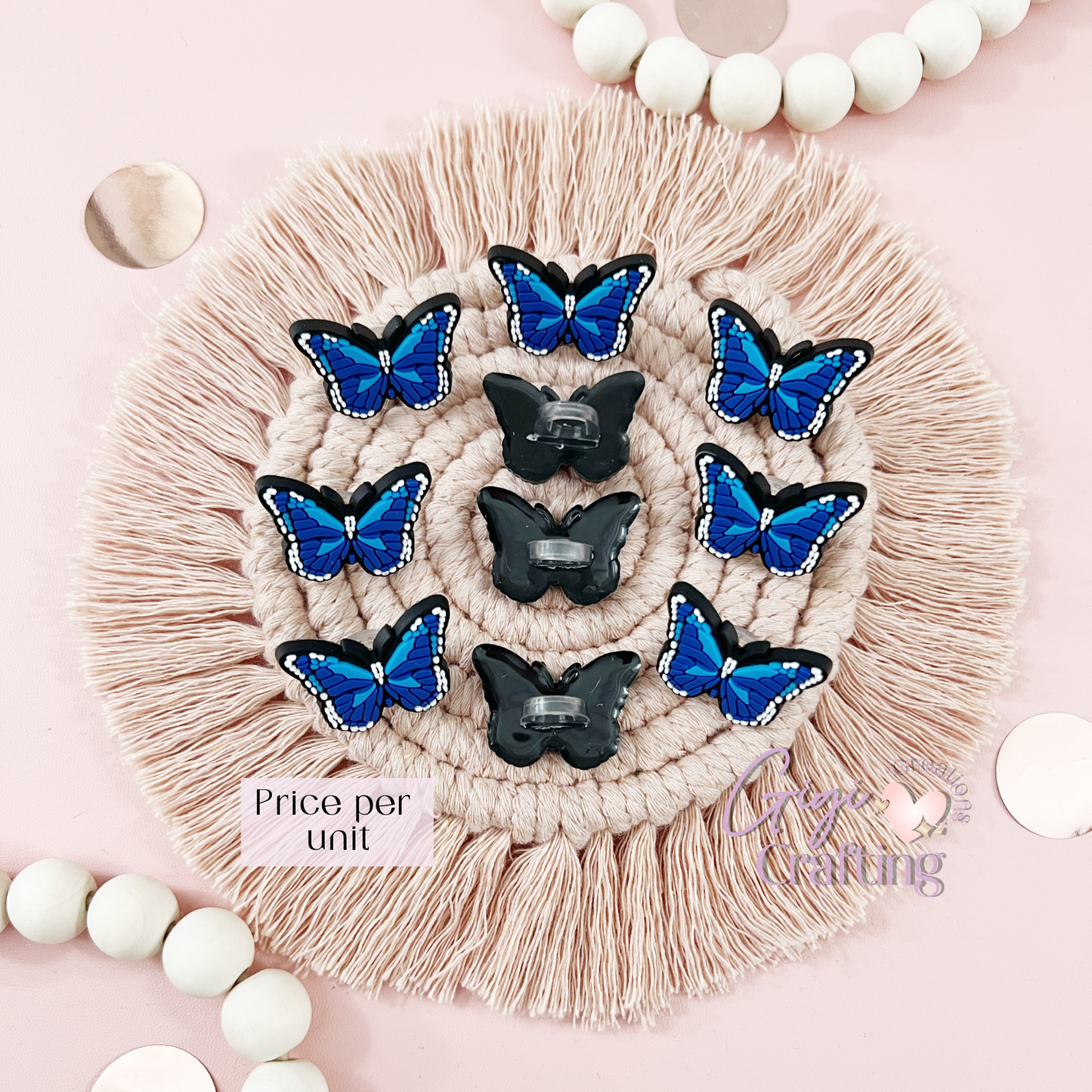 Blue Butterfly Straw Toppers Charms