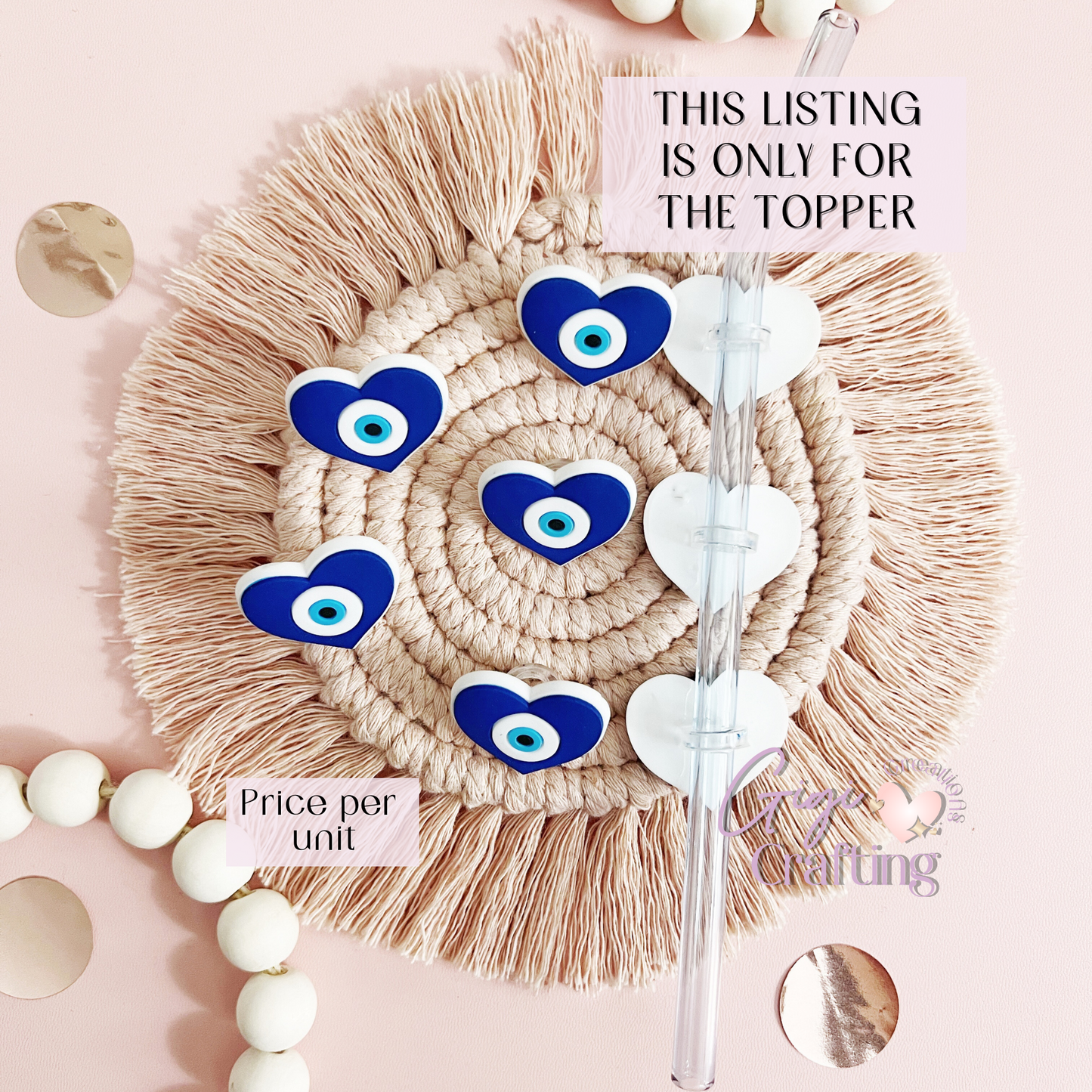 Evil Eye Heart Straw Toppers Charm