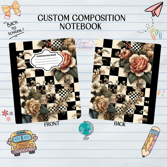 Checkered Flower Design  - Composition Notebook